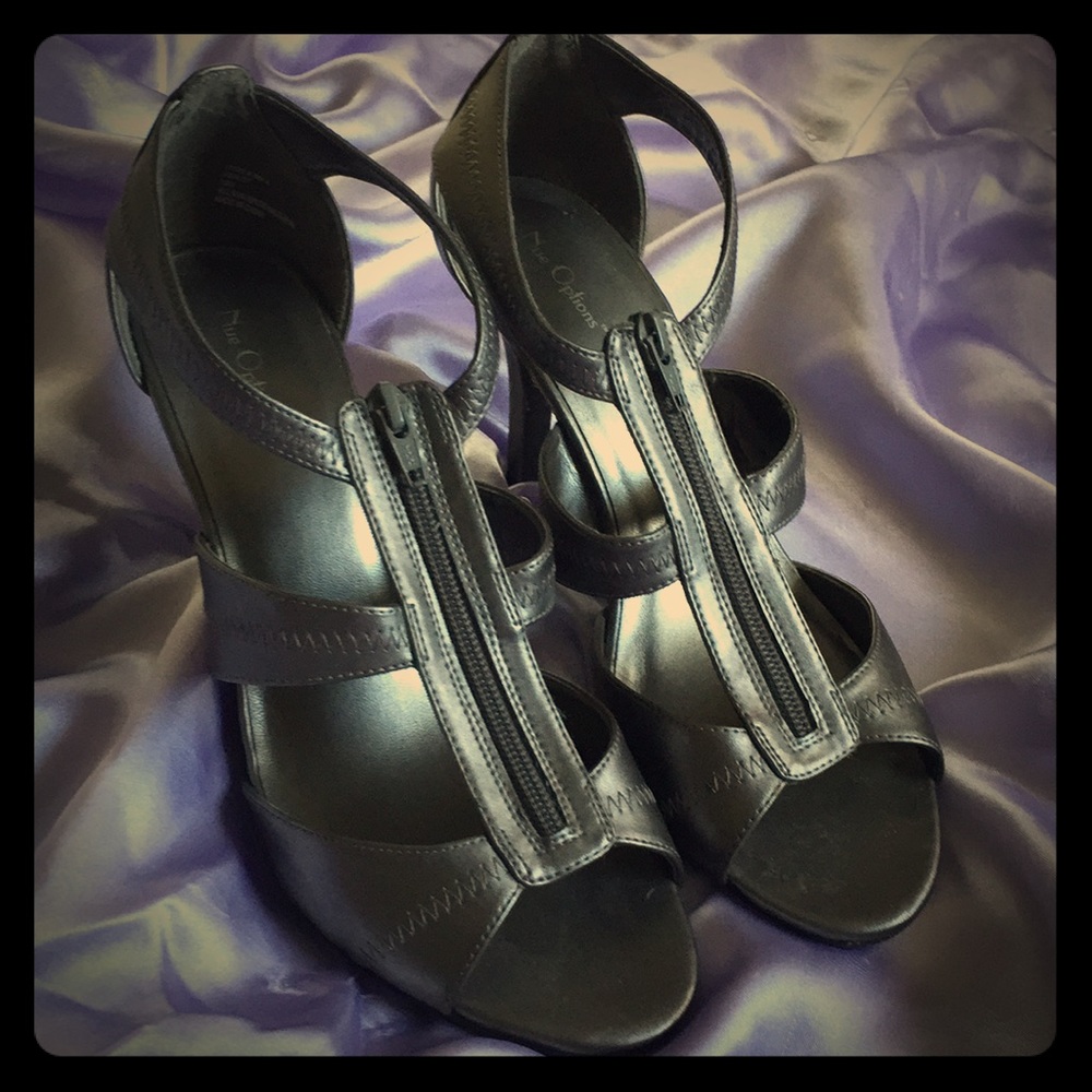 Silver 3 inch heels by Nue Options